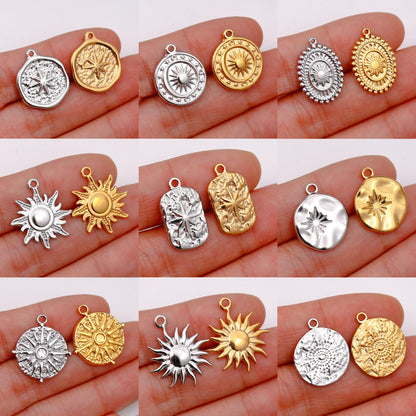 Stainless Steel Sunburst Sun Moon Star Charms Pendant – DIY Jewelry Making for Necklace, Bracelet & Earrings