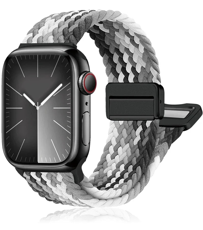 Braided Nylon Magnetic Apple Watch Band – Adjustable Sport Loop Strap for iWatch Series SE 6–10 & Ultra 2 (38mm–49mm)