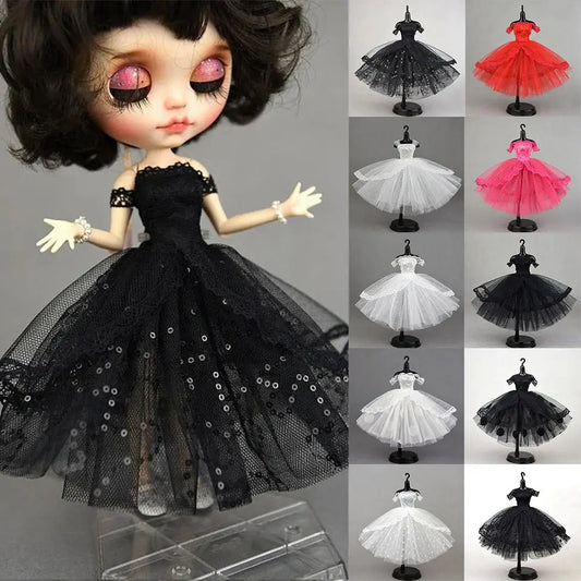 Mini Black Princess Doll Dress – Multilayer Lace Tutu Party Outfit for Blythe & BJD Dolls