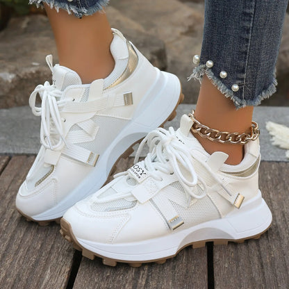 New Women’s Mesh Sneakers - Breathable Platform Lace-Up Casual Outdoor Low Top Shoes, Zapatos De Mujer