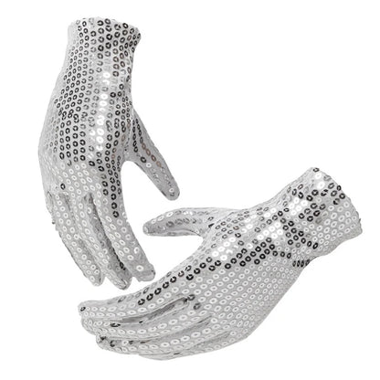 Internet Celebrity Sequined Gloves — Short Fashion Stage Performance Mittens in Black, Silver, Red, Yellow & Blue
