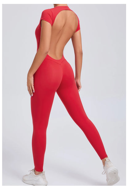 Women’s One-Piece Padded Backless Yoga Romper – Quick-Dry Workout Bodysuit & Sports Jumpsuit