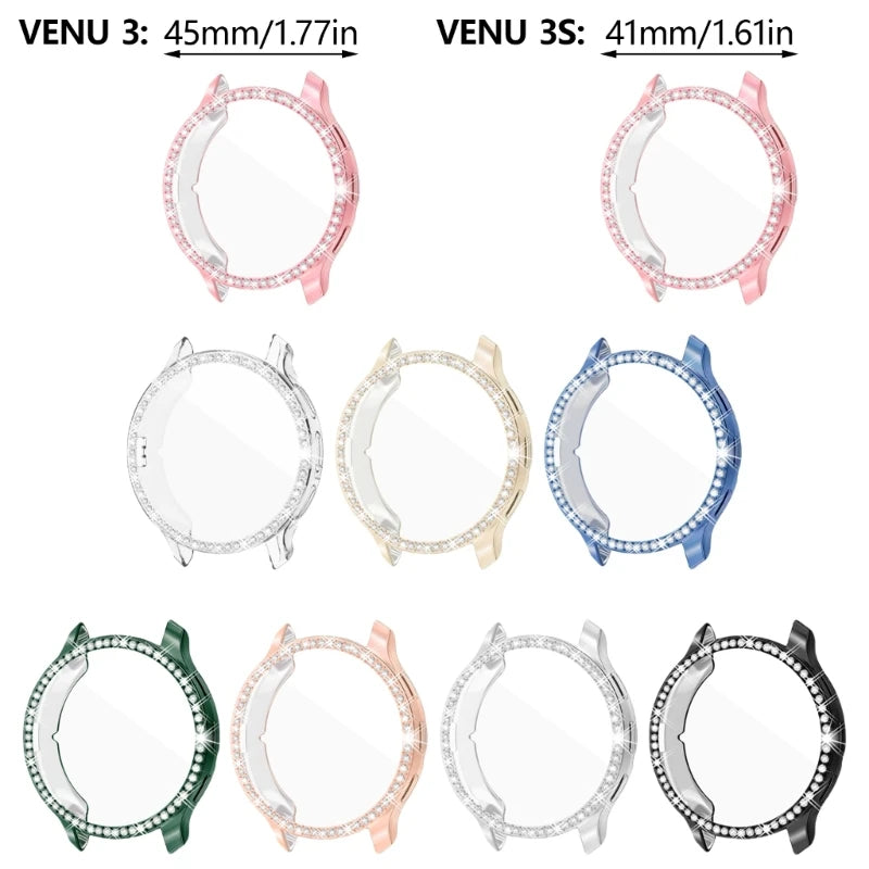 Soft TPU Watch Cover with Imitation Diamond – Electroplated Protective Sleeve Case for Garmin Venu 3/3S