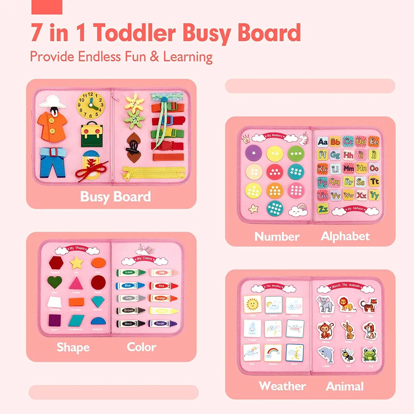 Montessori Busy Book – Portable Educational Toy for Toddlers, Travel Activity Board, Fine Motor Skills & Early Learning