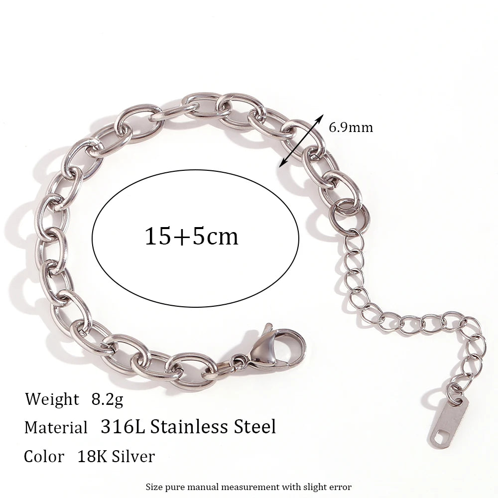 18K Gold Plated Stainless Steel Oval Link Chain Jewelry Set – 7mm Chunky Silver Color Choker Necklace, Bracelet & Anklet Accessories