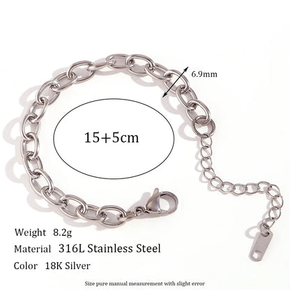 18K Gold Plated Stainless Steel Oval Link Chain Jewelry Set – 7mm Chunky Silver Color Choker Necklace, Bracelet & Anklet Accessories