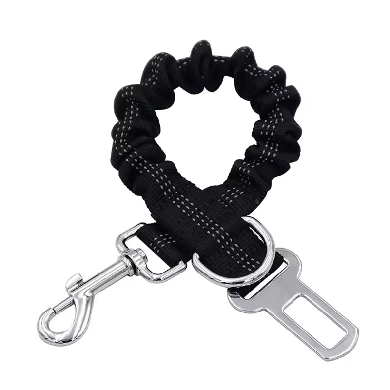High-Grade Adjustable Dog Car Safety Belt — Shock-Absorbing Damping Strap with Reflective Trim, Universal Fit