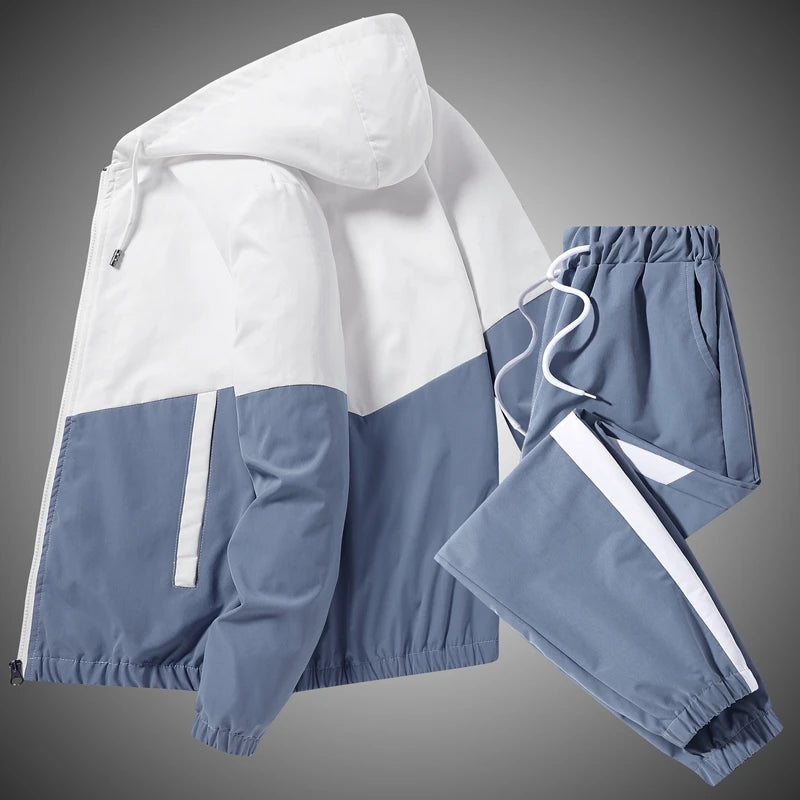 2025 Men’s Tracksuit 2-Piece Set — Hooded Jacket & Jogger Pants for Casual, Running & Sports