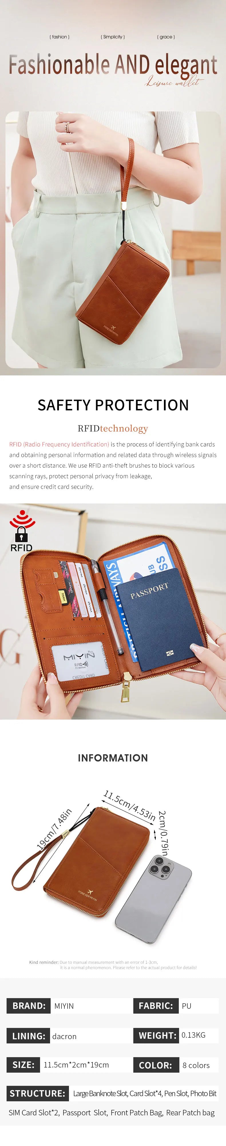 Fashionable RFID Passport Holder – PU Leather Front Pocket Wallet, Multifunctional Travel Accessories for Protection