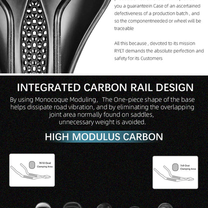 RYET Ultra Full Carbon 3D Printed Bike Saddle — 145mm Lightweight MTB Seat with High Modulus Carbon Fiber Base
