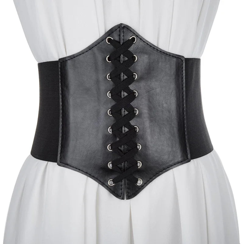 Women's Punk PU Leather Corset Belt - Wide Elastic High-Waist Waist Cincher