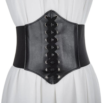 Women's Punk PU Leather Corset Belt - Wide Elastic High-Waist Waist Cincher