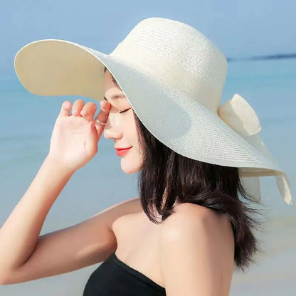 Wide Brim Straw Sun Hat - Summer Beach Travel Shade & UV Protection Hat