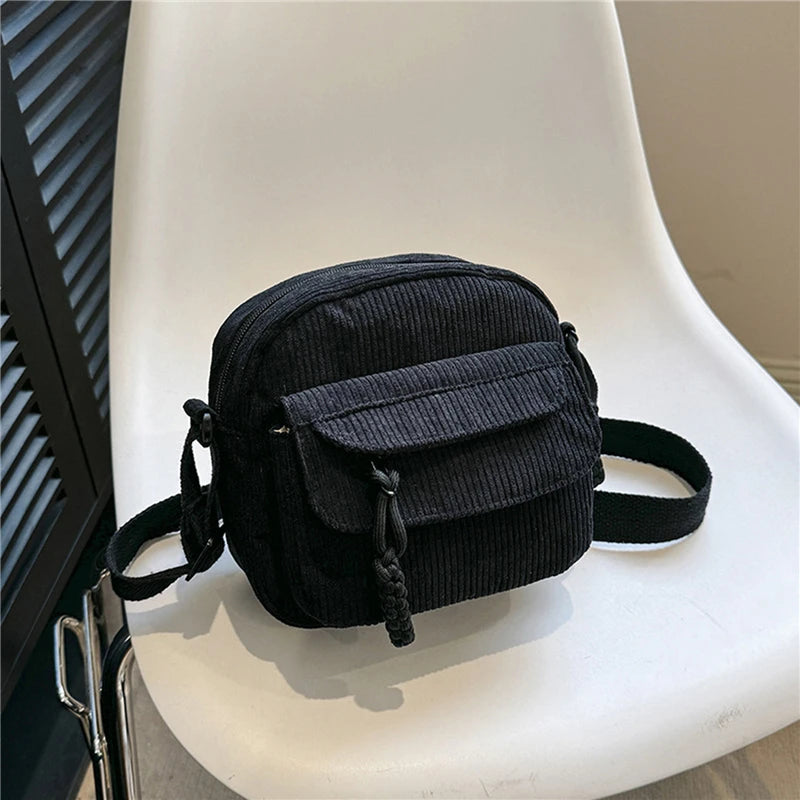 Corduroy Women's Small Shoulder Bag - Cute Crossbody Tote for Teen Girls, Korean Harajuku Style Messenger Bag