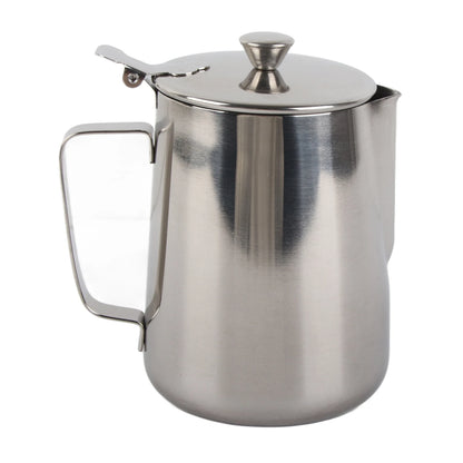 Stainless Steel Coffee Mug & Milk Frothing Pitcher with Lid – Latte Art Barista Cup for Coffee & Milk Drinks