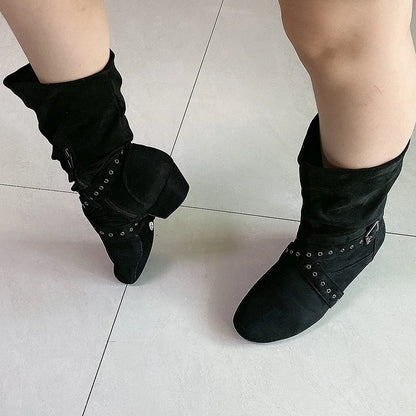Wedopus Women’s Customized Heel Western Dance Boots – Black Suede Cowboy Shoes for Urban Dancing
