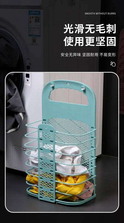 Foldable Plastic Laundry Basket – Wall-Mounted Non-Perforated Clothes Storage for Bathroom
