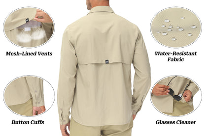 Men's UPF 50+ Fishing Shirt – Lightweight Long Sleeve Sun Protection Shirt with Breathable Mesh Back