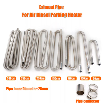 Stainless Steel Exhaust Pipe Tube - Air Diesel Parking Heater Vent Hose for Car, Truck, VAN ( Available Sizes: 60cm, 100cm, 120cm, 150cm, 200cm, 250cm, 300cm )
