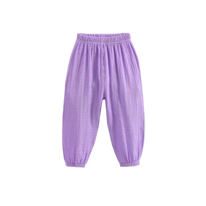 Summer Korean Kids Cotton Linen Pants – Casual High Waist Loose Pleated Harem Trousers for Girls & Boys