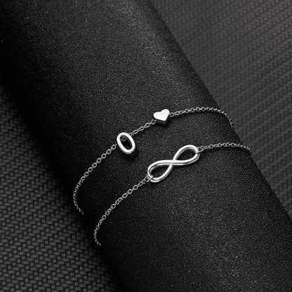 Bohemia A-Z Letter Initial Anklet for Women - Silver Heart Initial Anklet Bracelet, Beach Party & Travel Foot Jewelry