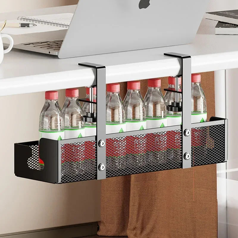 Desk Cord Storage Rack | No Drill Under Desk Cable Organizer | Metal Mesh High Load-Bearing Wire Holder
