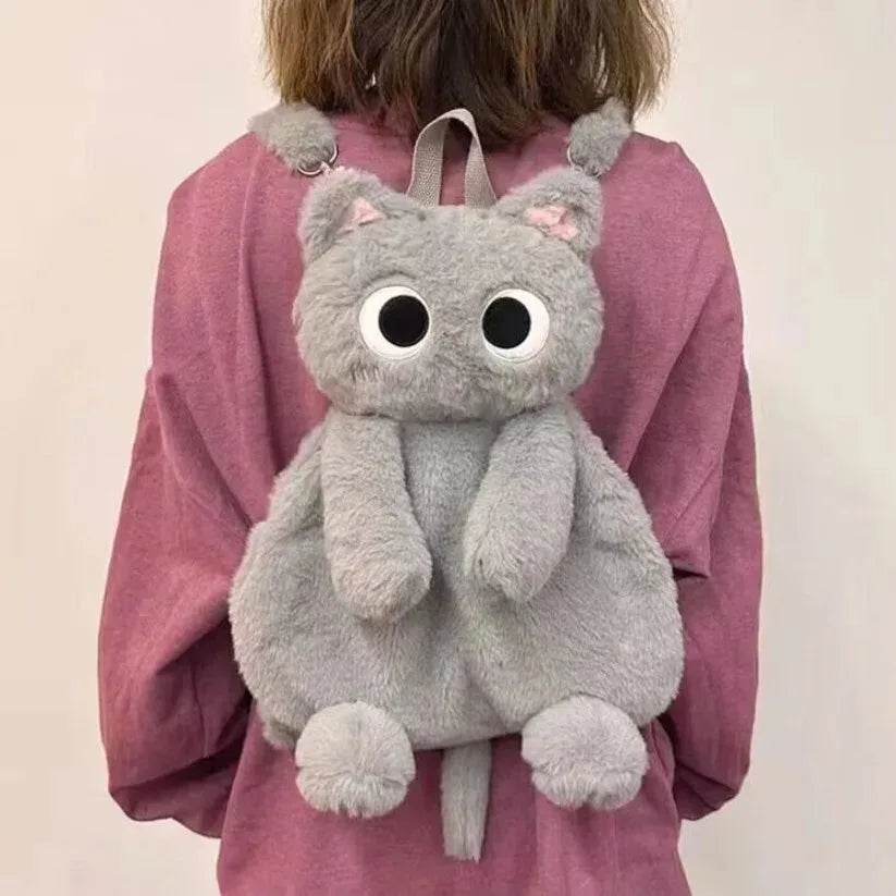 40cm Kawaii Big Eyes Cat Plush Toy Backpack – Cute, Large-Capacity Stuffed Animal Bag for Boys, Girls, & Women