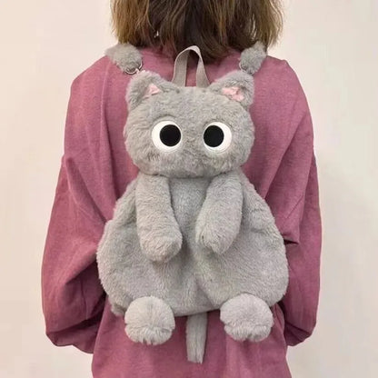 40cm Kawaii Big Eyes Cat Plush Toy Backpack – Cute, Large-Capacity Stuffed Animal Bag for Boys, Girls, & Women