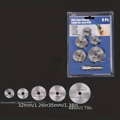 Mini Circular Saw Blades - 6-Piece HSS Cutting Disc Set for Wood Plastic & Aluminum Rotary Drilling Tools