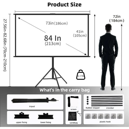 Foldable 16:9 Projector Screen with Stand – Wrinkle-Free 60–120" Portable Home Theater Indoor/Outdoor Screen