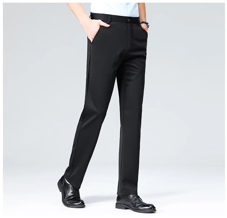 Plus Size Men's Business Suit Pants – Stretch Formal Dress Trousers | Classic Black for Big Men
