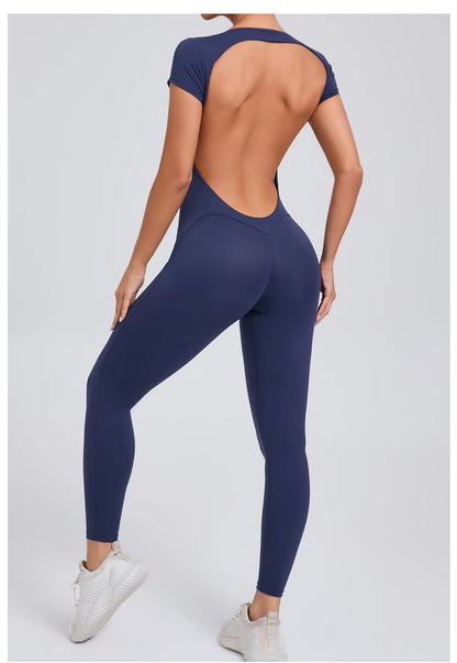 Women’s One-Piece Padded Backless Yoga Romper – Quick-Dry Workout Bodysuit & Sports Jumpsuit