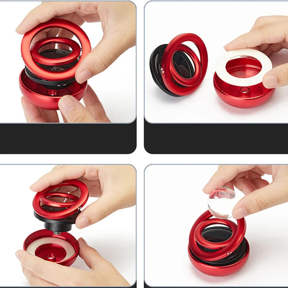 Car Solar Aromatherapy Ornaments – Double-Ring Suspended Crystal Ball with Aromatherapy Perfume, Creative Car Decoration