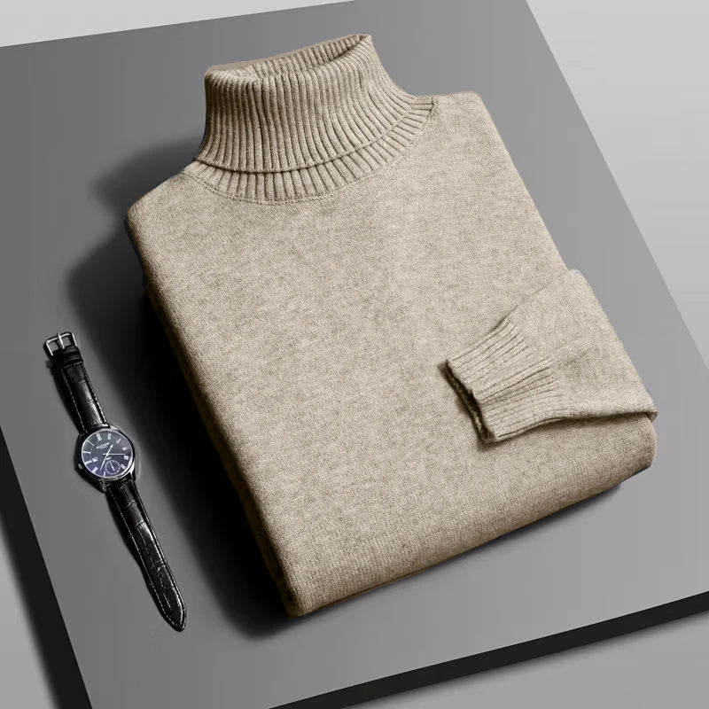 Men’s Knitted Turtleneck Sweater - Slim Fit Long Sleeve Anti-Pilling Pullover for Autumn Streetwear Style