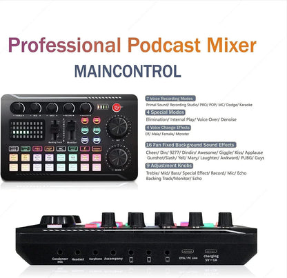 DJ Studio Sound Card Kit – Microphone, Mixer Console & Cables for Live Voice, Phone & Computer F998