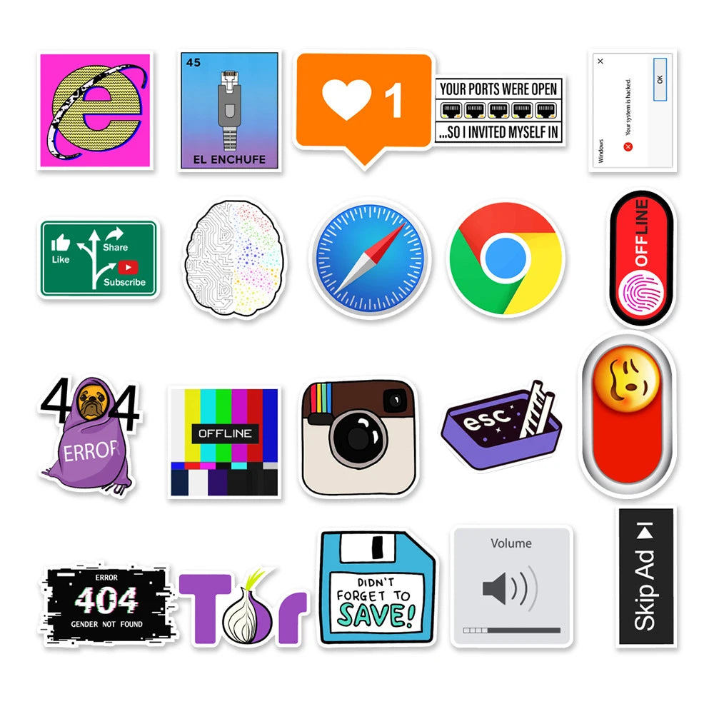 50Pcs Cartoon Programming 404 Error Graffiti Stickers - Waterproof Decals for Laptops, Cars, Skateboards