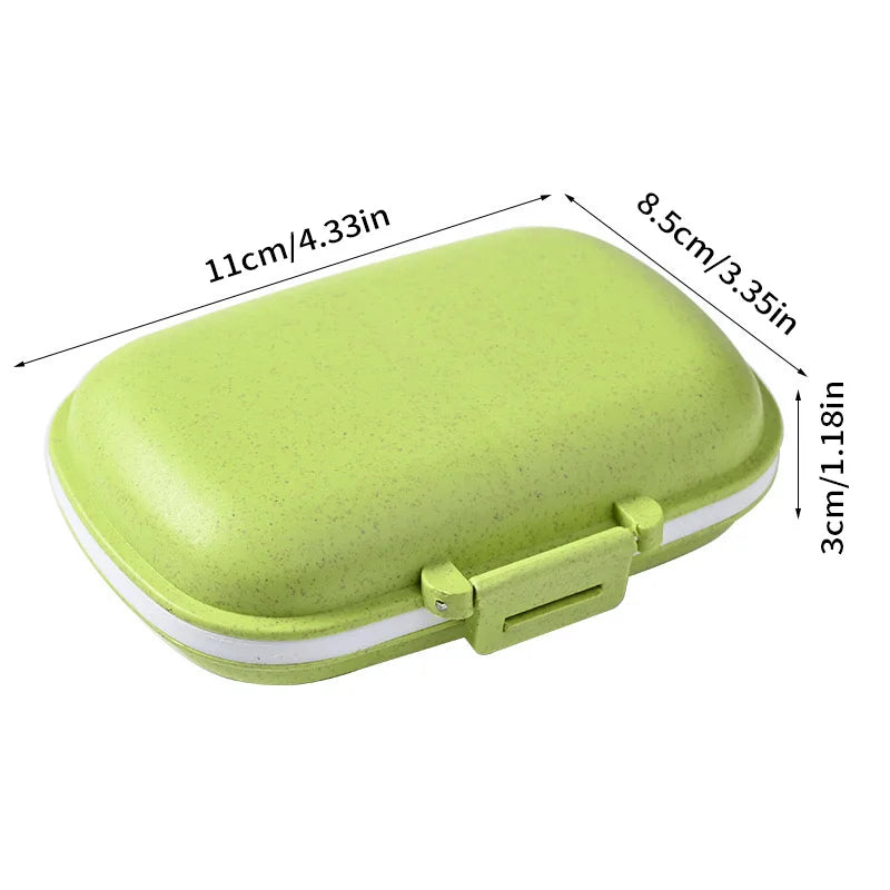 8-Grid Travel Pill Organizer – Small Wheat Straw Medicine Container with Seal Ring