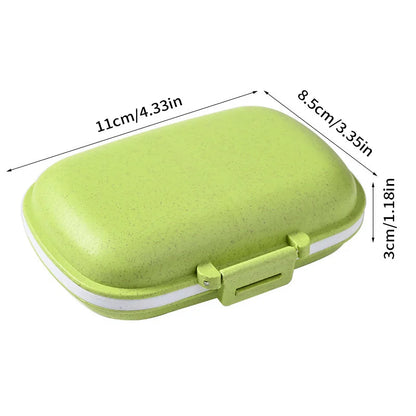 8-Grid Travel Pill Organizer – Small Wheat Straw Medicine Container with Seal Ring