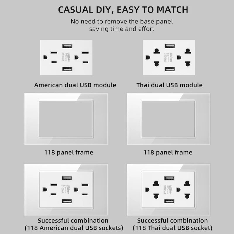Herepow 118 Series Dual USB Wall Socket - Thailand & American Standard Smart Plug Adapter with Type-C 3.1A Fast Charging