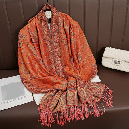 Luxury Autumn Cashmere Pashmina Shawl – Warm Winter Scarves for Women, Printed Cotton Foulard Stole Scarf 2023