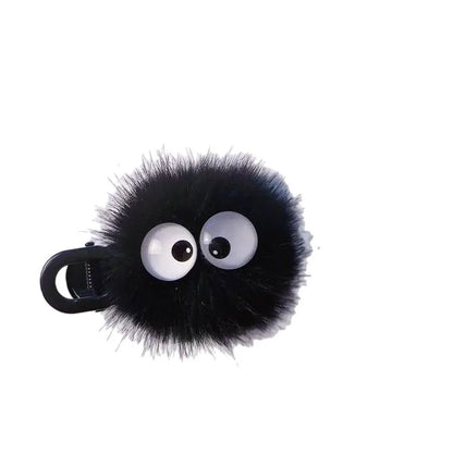 Black Fuzzy Hair Clip - Cute Big Eyes Design Hair Accessory for Women and Girls, Daily and Party Wear