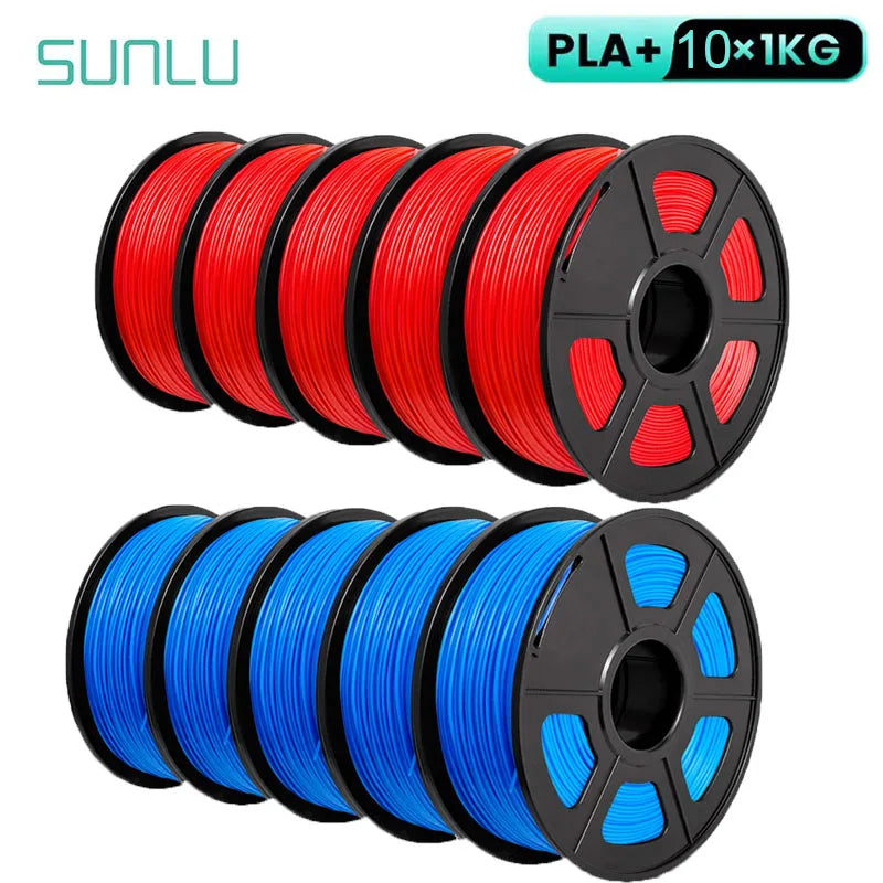 SUNLU 10KG 3D Printer Filament Set – 1.75mm PLA, PETG, PLA+ & Clear, 10 Rolls x 1KG Neatly Wound for 3D Printers & 3D Pens