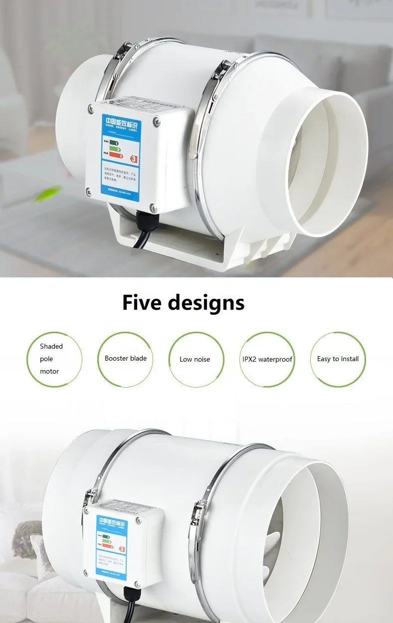 Silent Inline Exhaust Fan | 4/5/6 Inch Bathroom, Kitchen, Toilet Ventilator, 220V Wall Extractor Pipe Duct Fan