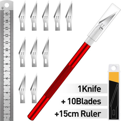 Craft Hobby Knife Set – Precision Exacto Knife with 11 Stainless Steel Blades & 15cm Ruler for Art & DIY