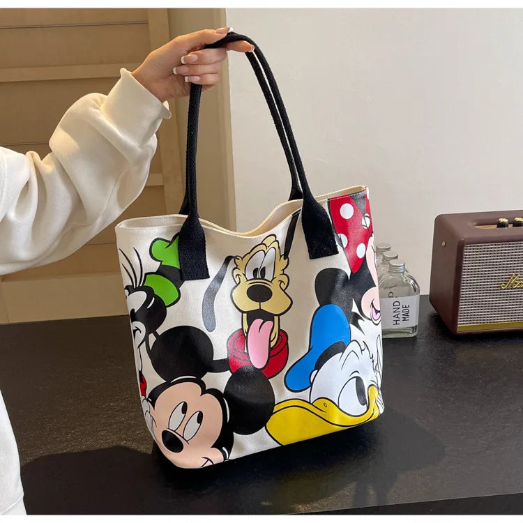 Disney Mickey Canvas Tote Bag – Large Capacity Shoulder Bag for Women & Students, Casual Handbag
