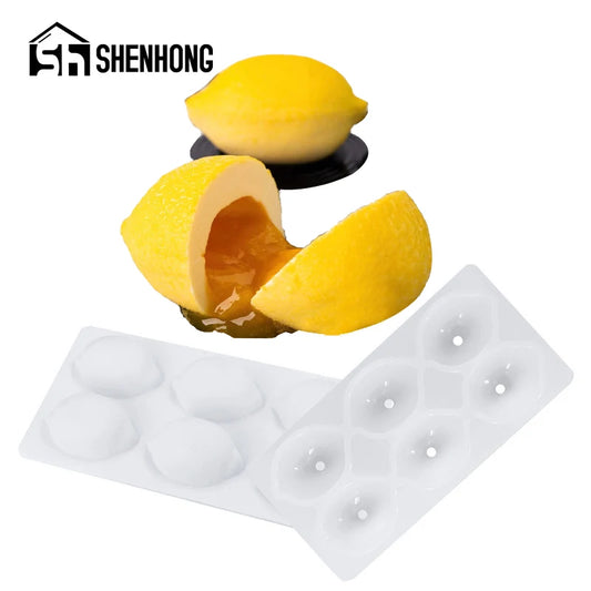 SHENHONG 3D Lemon Silicone Mould – 6-Cavity French Dessert Mousse Cake Mold for Pastry & Baking