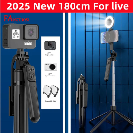FANGTUOSI 180cm Wireless Selfie Stick Tripod – Phone Holder Stand with Bluetooth Shutter for Smartphones & Cameras