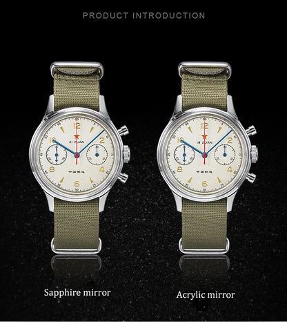 RED STAR 38mm Men's 1963 Chronograph Mechanical Watch – Pilot Air Force Aviation with Seagull ST1901 Movement & Sapphire Glass