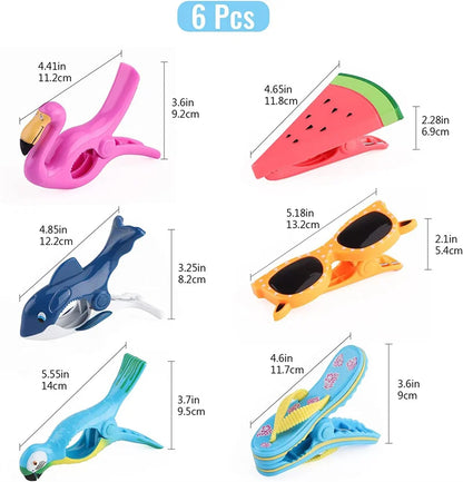 Plastic Beach Towel Clips - Large Animal Decorative Clothes Pegs for Sunbeds, Loungers & Drying Racks