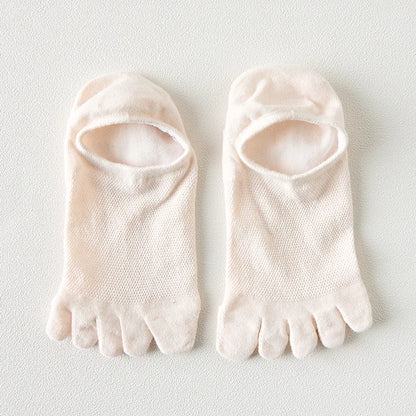 Men & Women Five-Finger Toe Socks – Breathable Mesh No-Show Ankle Sports Socks, Sweat-Absorbing Cotton Short Boat Socks